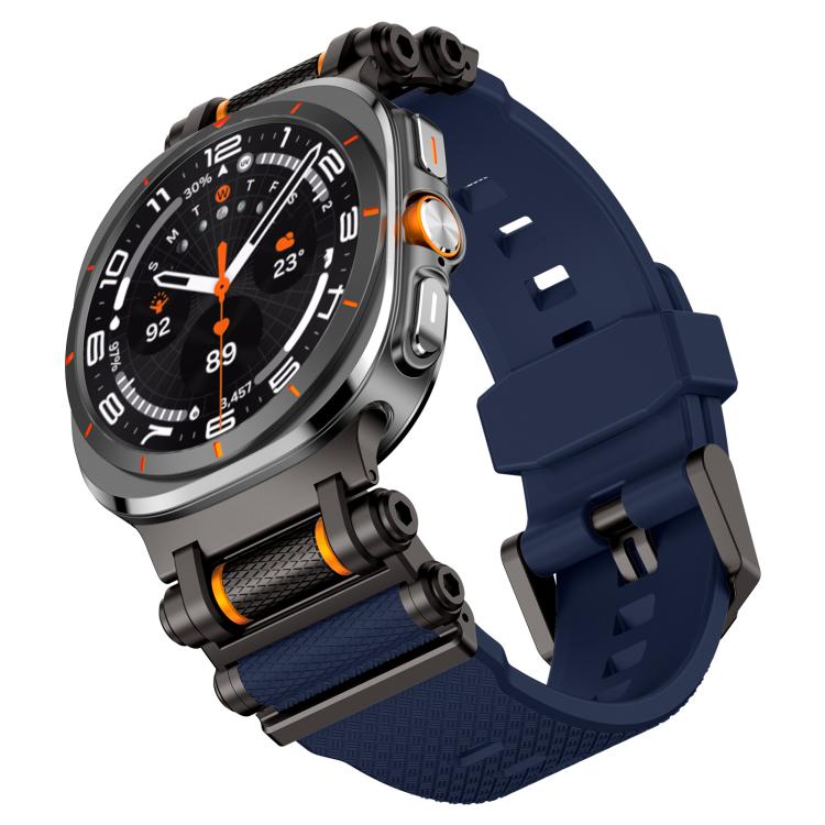 For Samsung Galaxy Watch Ultra 47mm / Ultra 2025 Metal Watch Connector Silicone Watch Band(Black Blue) by bashfashion