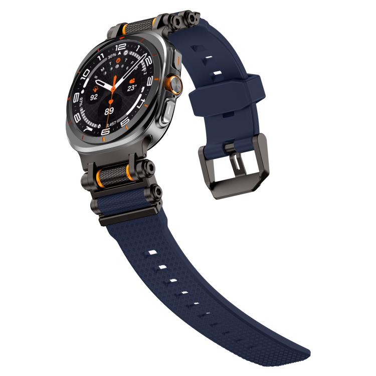 For Samsung Galaxy Watch Ultra 47mm / Ultra 2025 Metal Watch Connector Silicone Watch Band(Black Blue) by bashfashion