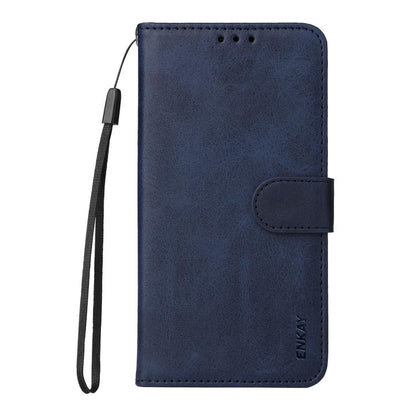 For iPhone 17 Pro Max ENKAY Card Wallet Calf Texture Leather Phone Case with Thickened Glue No White Edge Film(Blue) by ENKAY