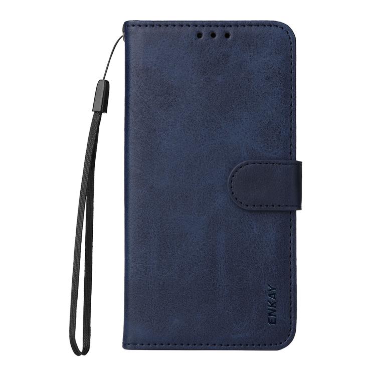 For iPhone 17 Pro ENKAY Card Wallet Calf Texture Leather Phone Case with Thickened Glue No White Edge Film(Blue) by ENKAY