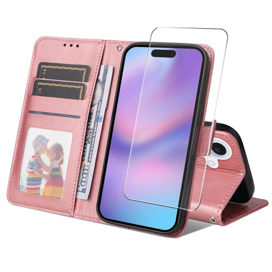 For iPhone 17 ENKAY Card Wallet Calf Texture Leather Phone Case with Thickened Glue No White Edge Film(Pink) by ENKAY