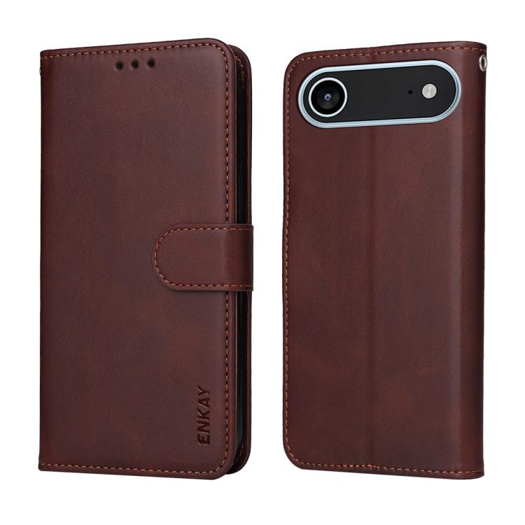 For iPhone Air ENKAY Card Wallet Calf Texture Leather Phone Case with Thickened Glue No White Edge Film(Red) by ENKAY