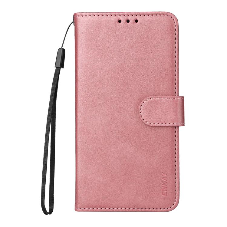 For iPhone 16 Plus ENKAY Card Wallet Calf Texture Leather Phone Case with Thickened Glue No White Edge Film(Pink) by ENKAY