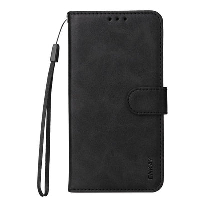 For iPhone 16 ENKAY Card Wallet Calf Texture Leather Phone Case with Thickened Glue No White Edge Film(Black) by ENKAY