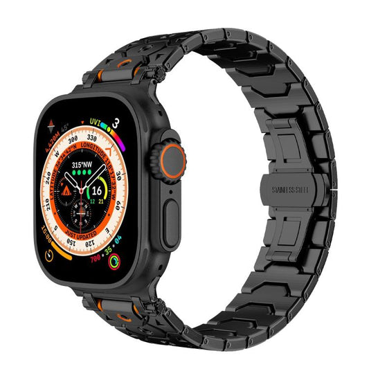 For Apple Watch 46mm / 49mm / 45mm / 44mm Octagonal Stainless Steel Watch(Black) by bashfashion