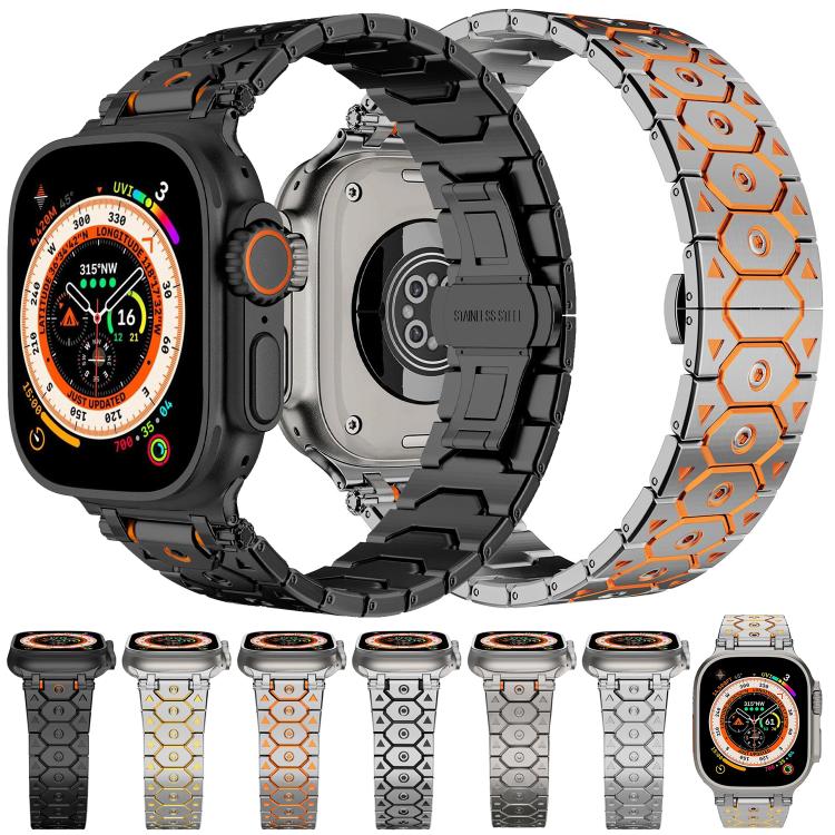 For Apple Watch 46mm / 49mm / 45mm / 44mm Octagonal Stainless Steel Watch(Black) by bashfashion