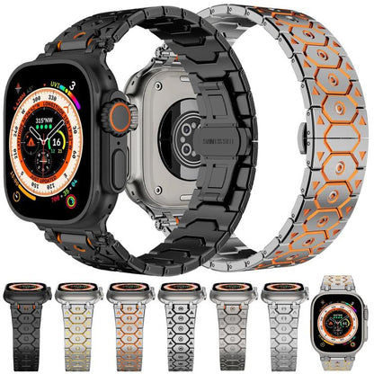 For Apple Watch 46mm / 49mm / 45mm / 44mm Octagonal Stainless Steel Watch(Black) by bashfashion