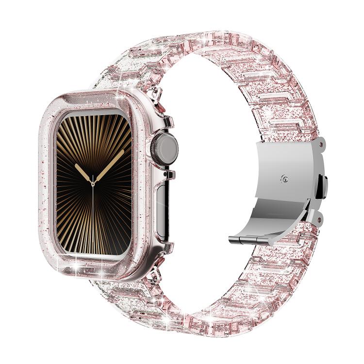 For Apple Watch Series 10 46mm Chameleon PC Case Epoxy Resin Watch Band(Color Changing Pink) by bashfashion