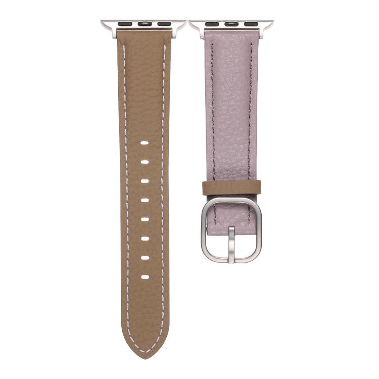 For Apple Watch 46mm / 49mm / 45mm / 44mm Square Buckle Litchi Texture Genuine Leather Watch Band(Misty Purple Khaki) by bashfashion