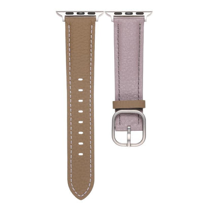 For Apple Watch 46mm / 49mm / 45mm / 44mm Square Buckle Litchi Texture Genuine Leather Watch Band(Misty Purple Khaki) by bashfashion