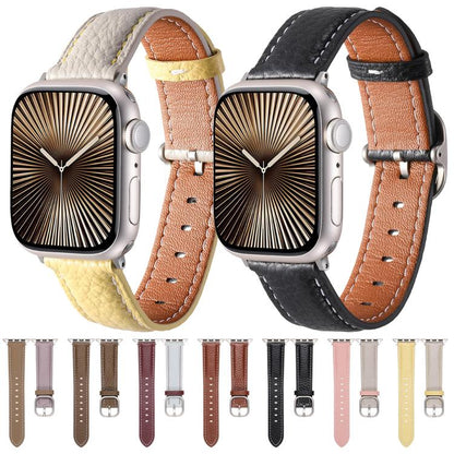 For Apple Watch 46mm / 49mm / 45mm / 44mm Square Buckle Litchi Texture Genuine Leather Watch Band(Misty Purple Khaki) by bashfashion