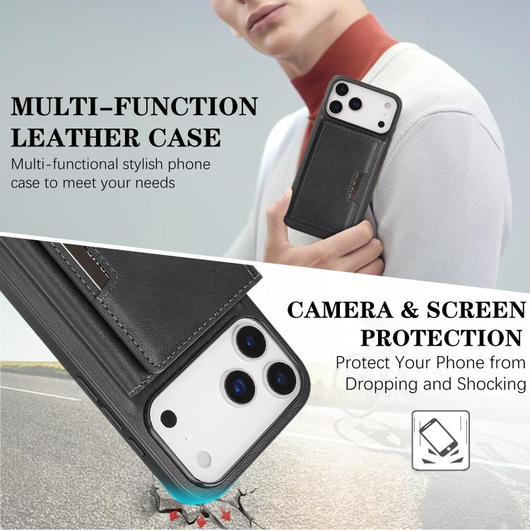 For iPhone 17 Pro Max Kalebol Strong Magnetic MagSafe Tri-Fold Wallet Leather Phone Case(Black) by Kalebol