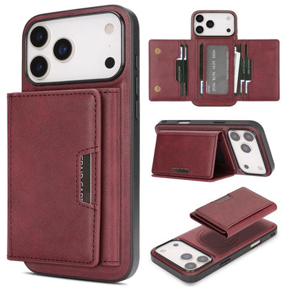 For iPhone 17 Pro Kalebol Strong Magnetic MagSafe Tri-Fold Wallet Leather Phone Case(Red) by Kalebol