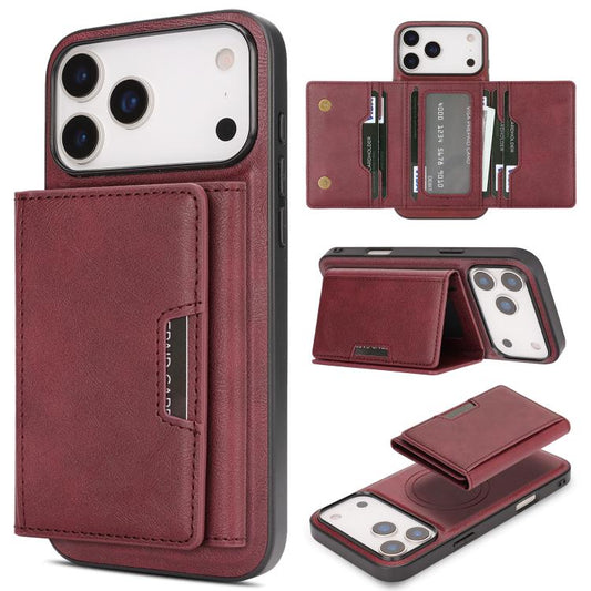 For iPhone 17 Pro Kalebol Strong Magnetic MagSafe Tri-Fold Wallet Leather Phone Case(Red) by Kalebol