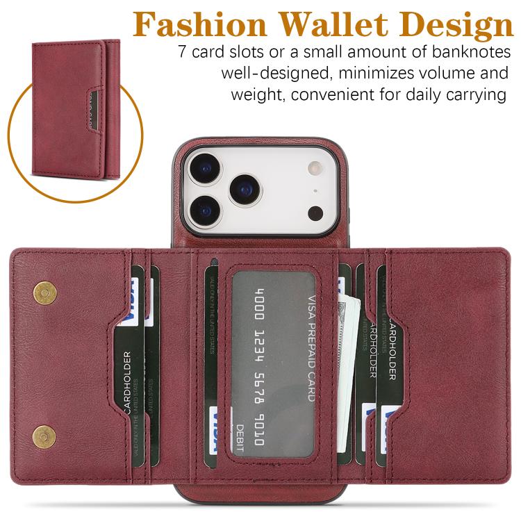 For iPhone 17 Pro Kalebol Strong Magnetic MagSafe Tri-Fold Wallet Leather Phone Case(Red) by Kalebol