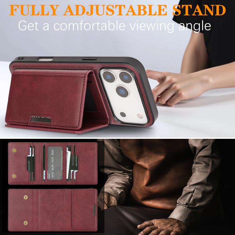 For iPhone 17 Pro Kalebol Strong Magnetic MagSafe Tri-Fold Wallet Leather Phone Case(Red) by Kalebol