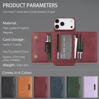 For iPhone 17 Pro Kalebol Strong Magnetic MagSafe Tri-Fold Wallet Leather Phone Case(Red) by Kalebol