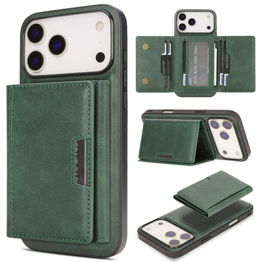 For iPhone 17 Pro Kalebol Strong Magnetic MagSafe Tri-Fold Wallet Leather Phone Case(Green) by Kalebol
