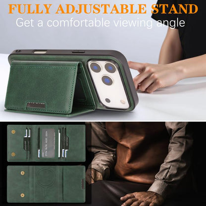 For iPhone 17 Pro Kalebol Strong Magnetic MagSafe Tri-Fold Wallet Leather Phone Case(Green) by Kalebol