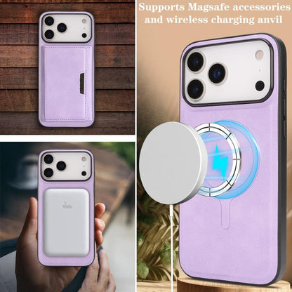 For iPhone 17 Pro Kalebol Strong Magnetic MagSafe Tri-Fold Wallet Leather Phone Case(Purple) by Kalebol