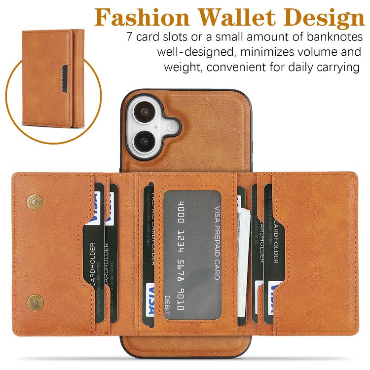 For iPhone 17 Kalebol Strong Magnetic MagSafe Tri-Fold Wallet Leather Phone Case(Brown) by Kalebol