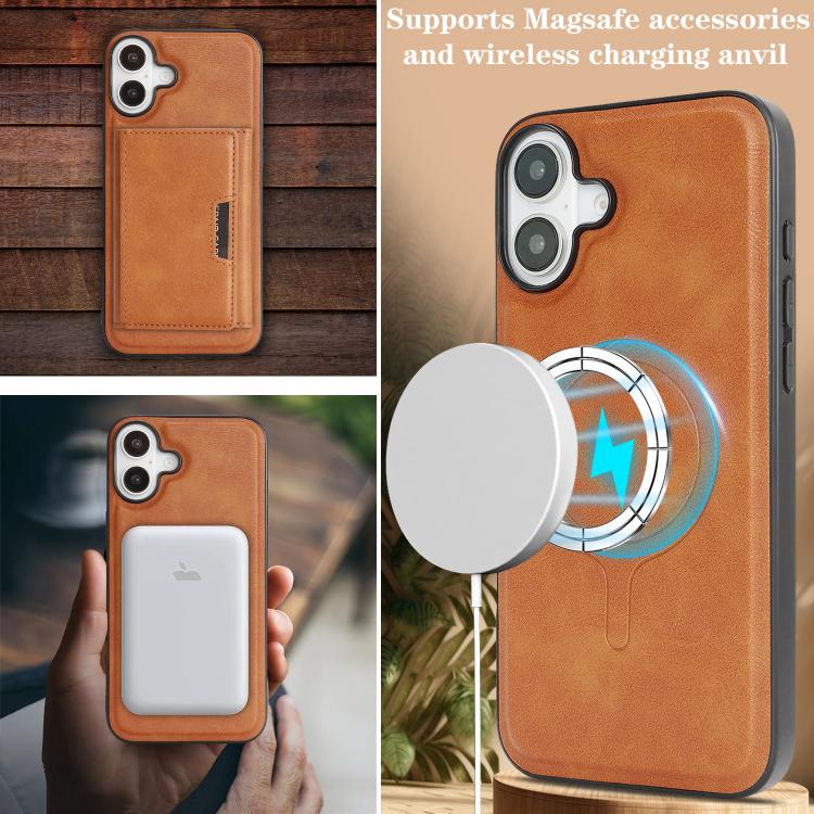 For iPhone 17 Kalebol Strong Magnetic MagSafe Tri-Fold Wallet Leather Phone Case(Brown) by Kalebol