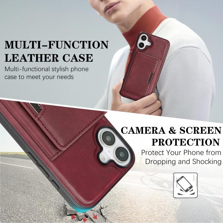 For iPhone 17 Kalebol Strong Magnetic MagSafe Tri-Fold Wallet Leather Phone Case(Red) by Kalebol