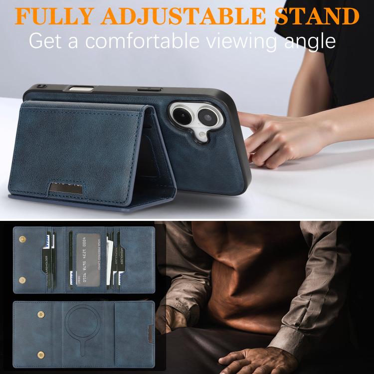 For iPhone 17 Kalebol Strong Magnetic MagSafe Tri-Fold Wallet Leather Phone Case(Blue) by Kalebol