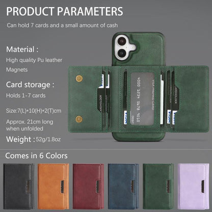 For iPhone 17 Kalebol Strong Magnetic MagSafe Tri-Fold Wallet Leather Phone Case(Green) by Kalebol