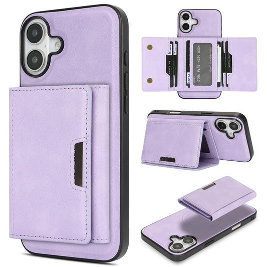 For iPhone 17 Kalebol Strong Magnetic MagSafe Tri-Fold Wallet Leather Phone Case(Purple) by Kalebol