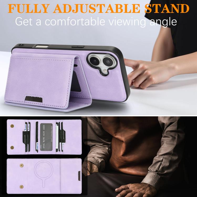 For iPhone 17 Kalebol Strong Magnetic MagSafe Tri-Fold Wallet Leather Phone Case(Purple) by Kalebol