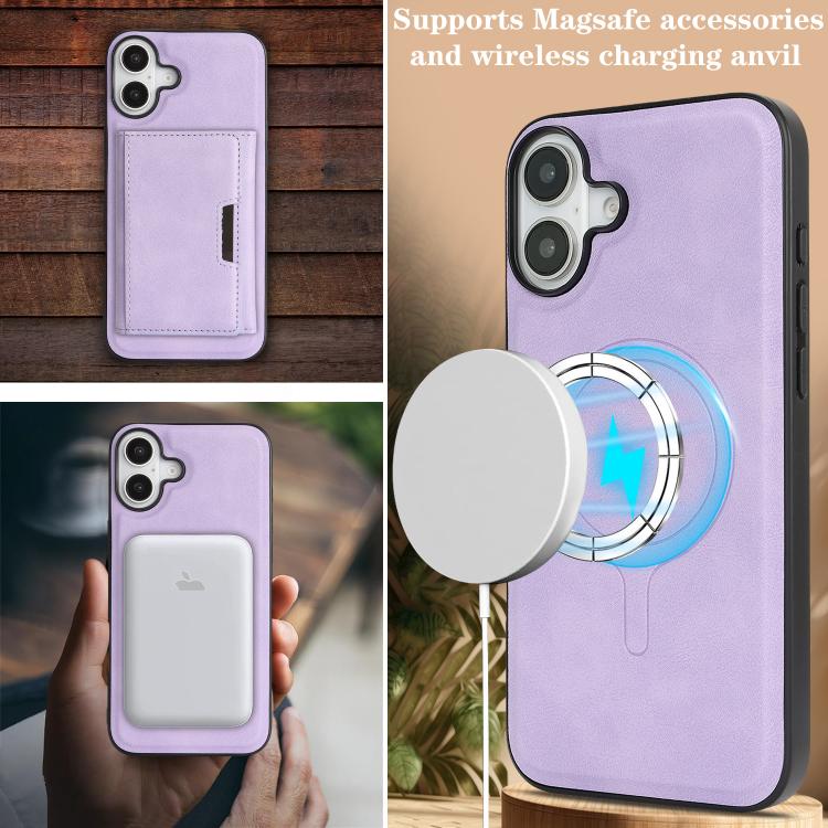 For iPhone 17 Kalebol Strong Magnetic MagSafe Tri-Fold Wallet Leather Phone Case(Purple) by Kalebol