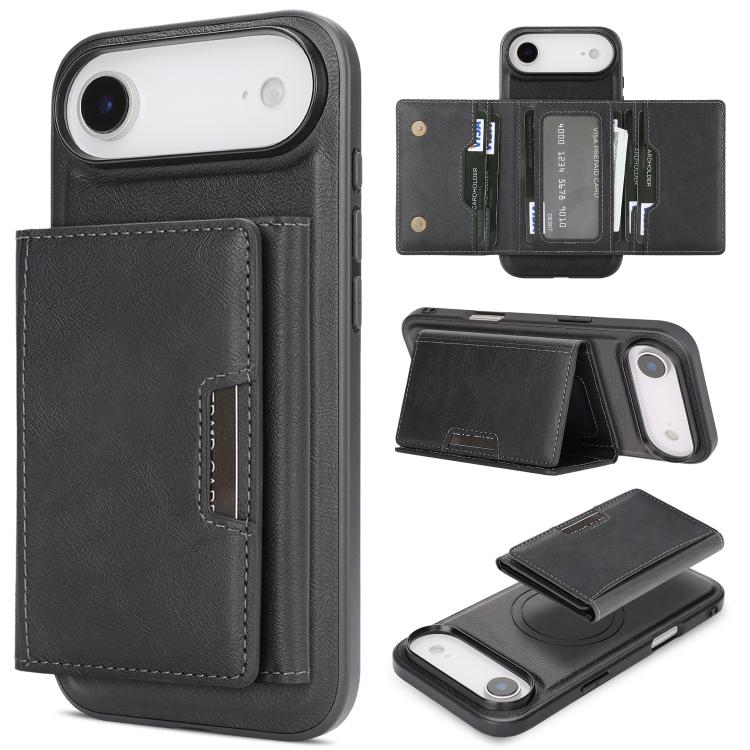 For iPhone Air Kalebol Strong Magnetic MagSafe Tri-Fold Wallet Leather Phone Case(Black) by Kalebol
