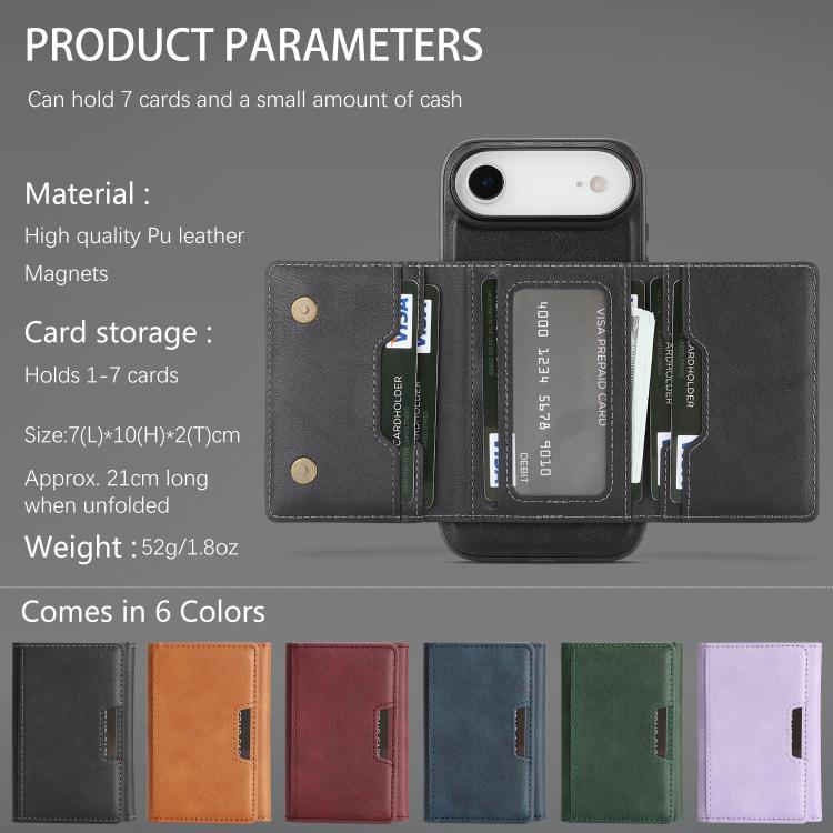 For iPhone Air Kalebol Strong Magnetic MagSafe Tri-Fold Wallet Leather Phone Case(Black) by Kalebol