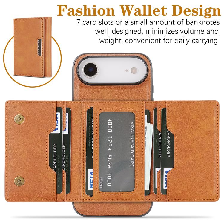 For iPhone Air Kalebol Strong Magnetic MagSafe Tri-Fold Wallet Leather Phone Case(Brown) by Kalebol