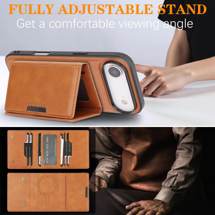 For iPhone Air Kalebol Strong Magnetic MagSafe Tri-Fold Wallet Leather Phone Case(Brown) by Kalebol