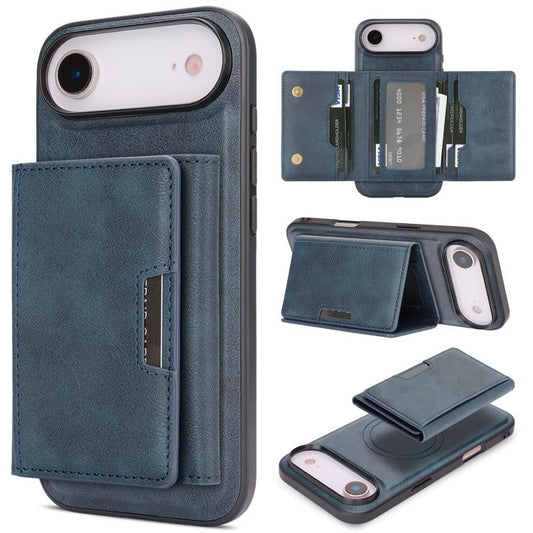 For iPhone Air Kalebol Strong Magnetic MagSafe Tri-Fold Wallet Leather Phone Case(Blue) by Kalebol
