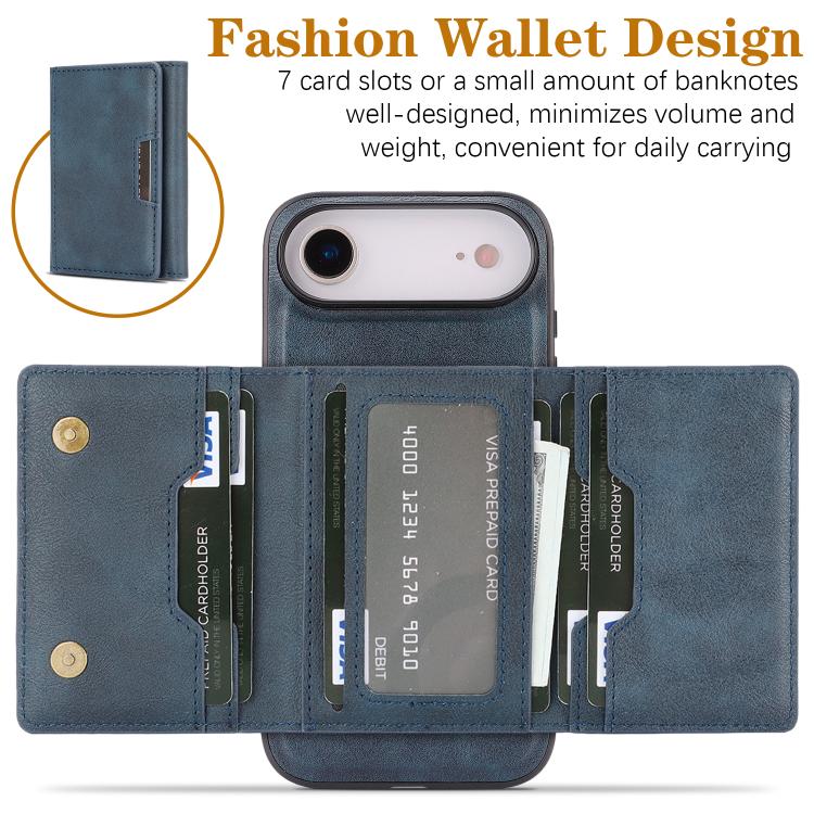 For iPhone Air Kalebol Strong Magnetic MagSafe Tri-Fold Wallet Leather Phone Case(Blue) by Kalebol