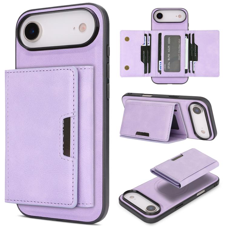 For iPhone Air Kalebol Strong Magnetic MagSafe Tri-Fold Wallet Leather Phone Case(Purple) by Kalebol