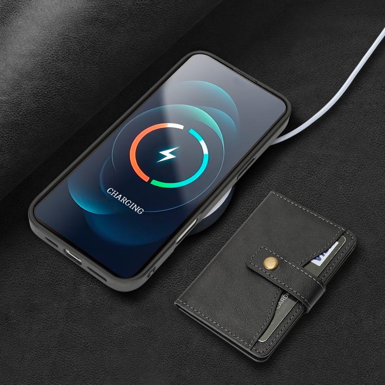 For iPhone 17 Pro Max Kalebol Magnetic Button Card Bag MagSafe Ring Leather Phone Case(Black) by Kalebol