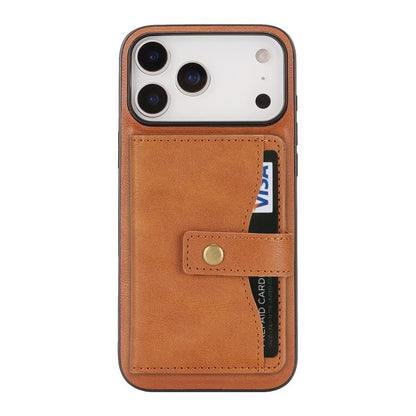 For iPhone 17 Pro Max Kalebol Magnetic Button Card Bag MagSafe Ring Leather Phone Case(Brown) by Kalebol