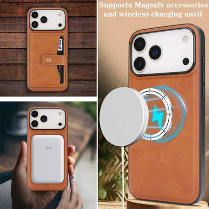 For iPhone 17 Pro Max Kalebol Magnetic Button Card Bag MagSafe Ring Leather Phone Case(Brown) by Kalebol