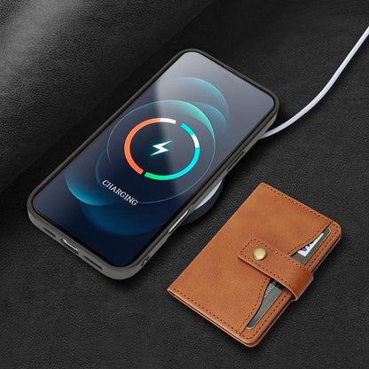 For iPhone 17 Pro Max Kalebol Magnetic Button Card Bag MagSafe Ring Leather Phone Case(Brown) by Kalebol