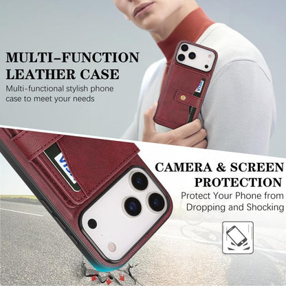 For iPhone 17 Pro Max Kalebol Magnetic Button Card Bag MagSafe Ring Leather Phone Case(Red) by Kalebol