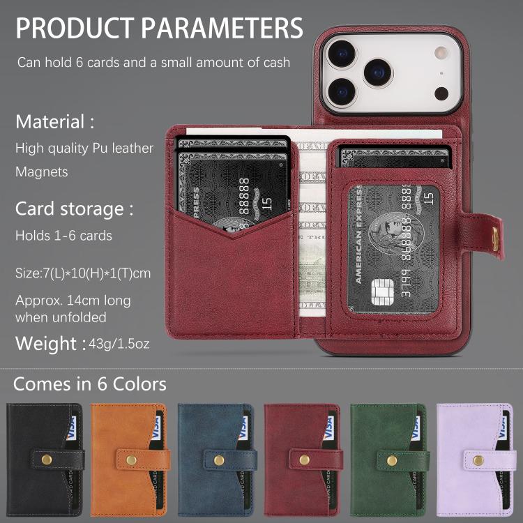 For iPhone 17 Pro Max Kalebol Magnetic Button Card Bag MagSafe Ring Leather Phone Case(Red) by Kalebol