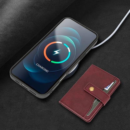 For iPhone 17 Pro Max Kalebol Magnetic Button Card Bag MagSafe Ring Leather Phone Case(Red) by Kalebol