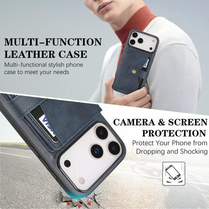 For iPhone 17 Pro Max Kalebol Magnetic Button Card Bag MagSafe Ring Leather Phone Case(Blue) by Kalebol