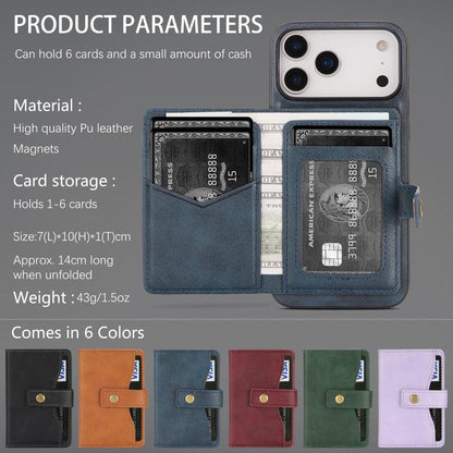 For iPhone 17 Pro Max Kalebol Magnetic Button Card Bag MagSafe Ring Leather Phone Case(Blue) by Kalebol