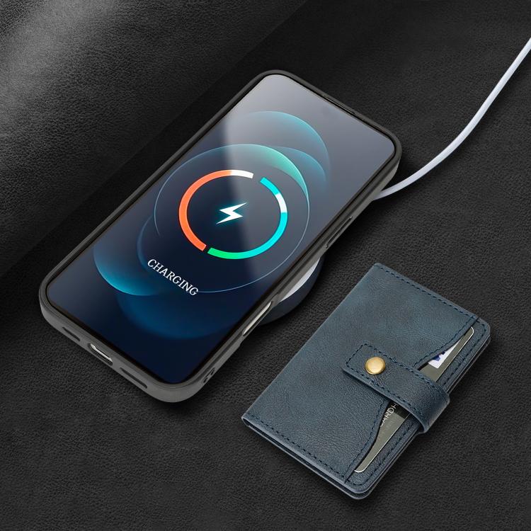 For iPhone 17 Pro Max Kalebol Magnetic Button Card Bag MagSafe Ring Leather Phone Case(Blue) by Kalebol