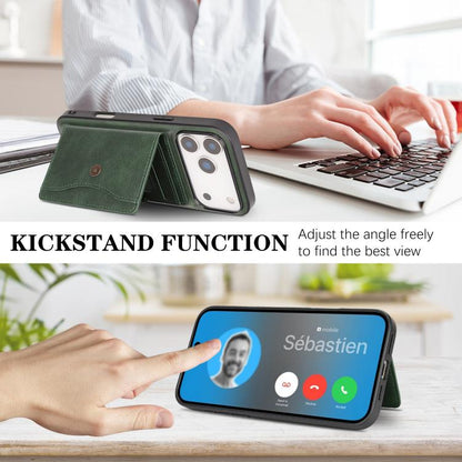 For iPhone 17 Pro Max Kalebol Magnetic Button Card Bag MagSafe Ring Leather Phone Case(Green) by Kalebol